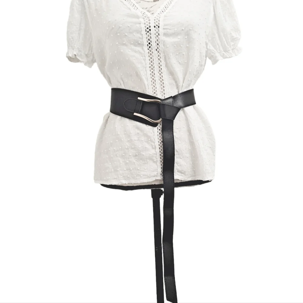Black Faux Leather Corset Wrap Wide Waist belt Boho Asymmetrical Gold Buckle